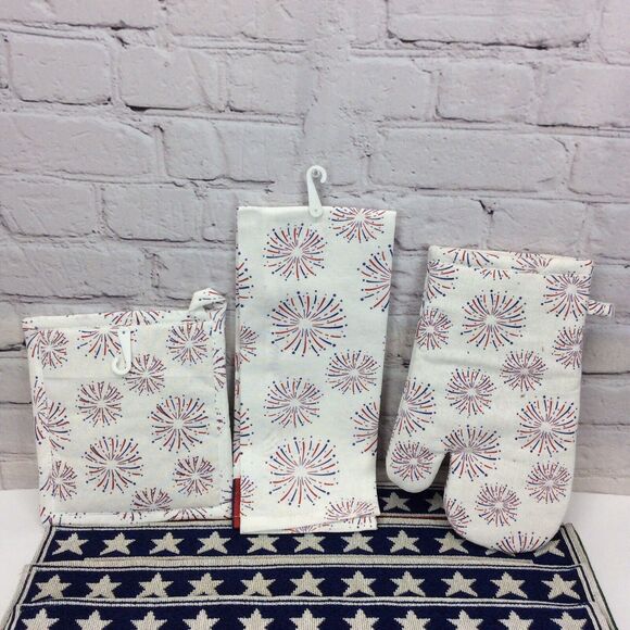Patriotic 7Pc Kitchen Set (4)Tapestry Placemats/Dish Towel/Oven Mitt/Pot Holder - Picture 9 of 12